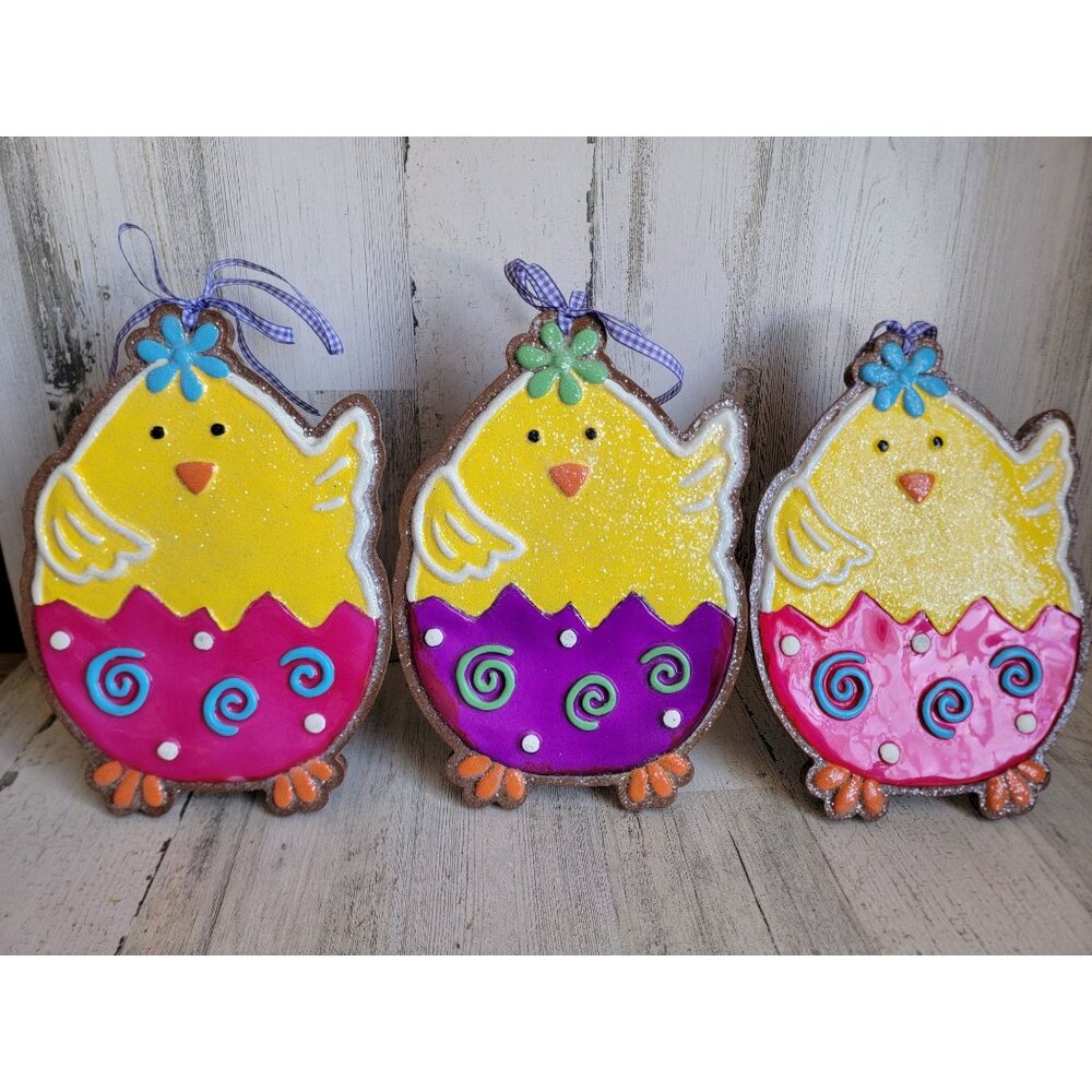 Easter‎ chick eggshell glitter flower hanging figure set spring